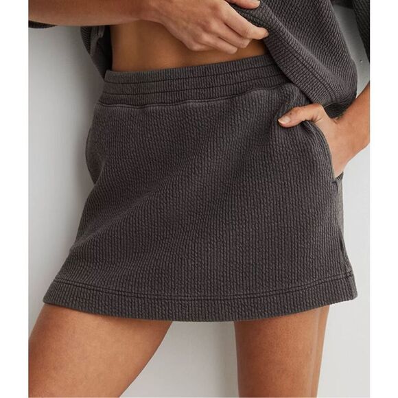 aerie wonder mini skirt smoked gray pull on ribbed knit pockets stretch size XL - Picture 1 of 12